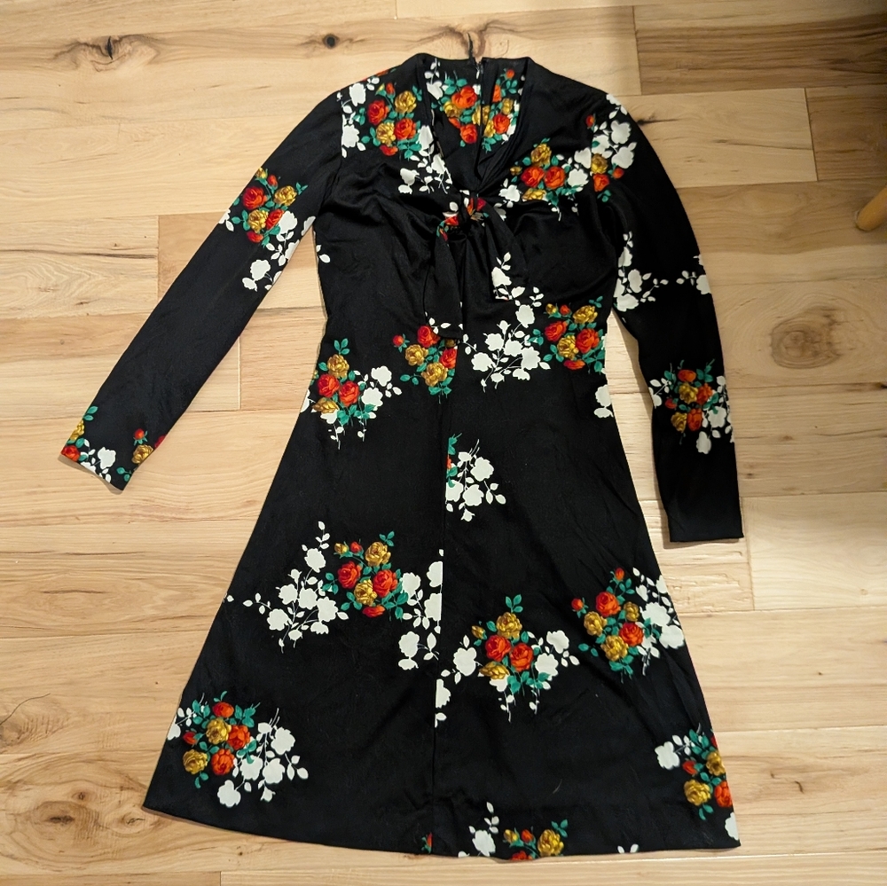 Vintage Clare Larabee Black And Floral Dress Petite XS/S